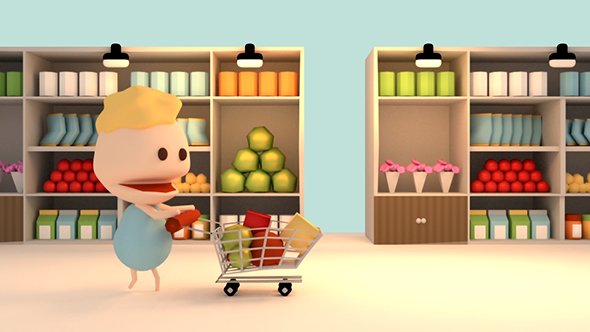 3D Cartoon Grocery Shopping In Supermarket