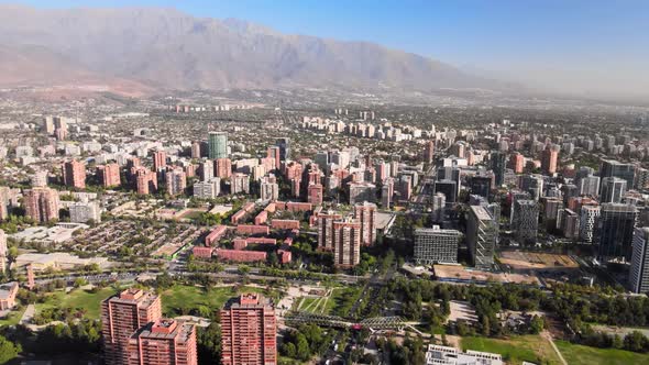 Aerial view over Santiago de Chile main residential part of the city Las Condes on a sunny day