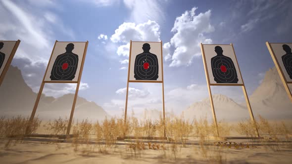 Shooting range with target riddling by bullets. Training practice or competition