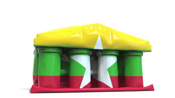 Deflating Bank or Government Building with Flag of Myanmar