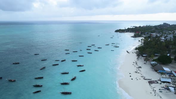 Zanzibar Tanzania  Aerial View of the Ocean Near the Shore of the Island Slow Motion