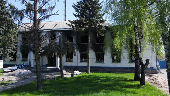 War in Ukraine  the Destroyed and Burned Building of the Police Station in Borodyanka Kyiv Region