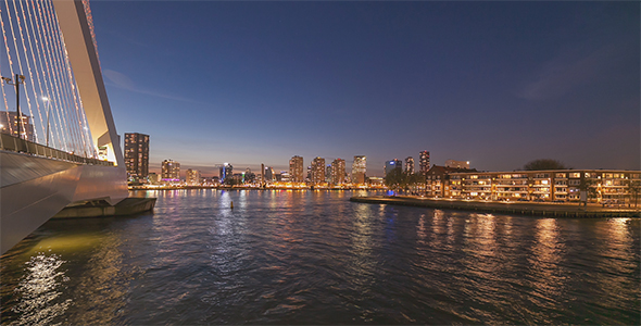 Bridge and Modern City at Night 