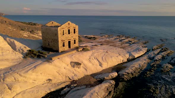 Punta Bianca Sicily Agrigento White Cliffs Coast with Abdonned House in Siclia