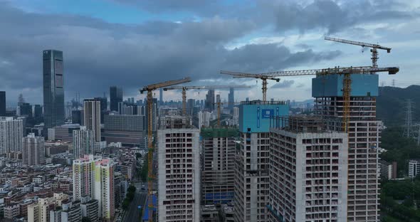 Aerial footage of downtown landscape  in shenzhen city, China