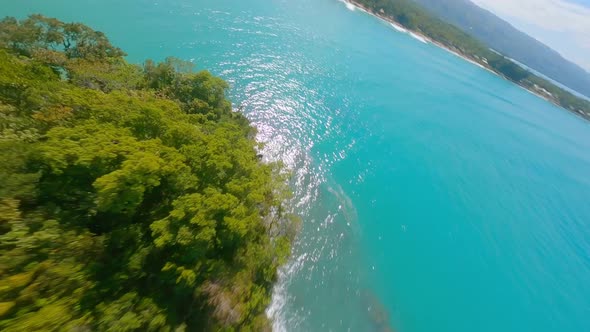 FPV of the Scenic Playa Bonita in Las Terrenas, Dominican Republic - drone