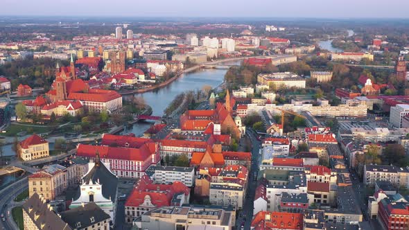 View From the Height on the Historic City Center and the Odra River