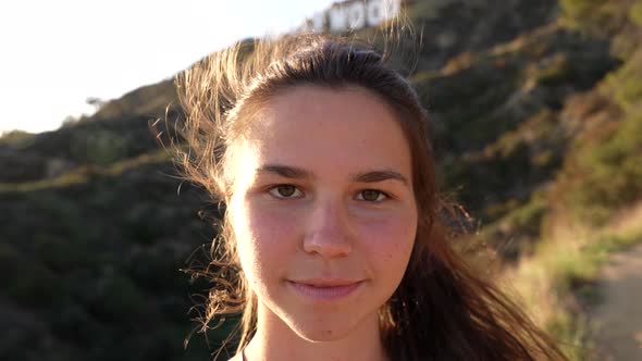 Slow Motion Woman Portrait with Windy Hair Tranquility