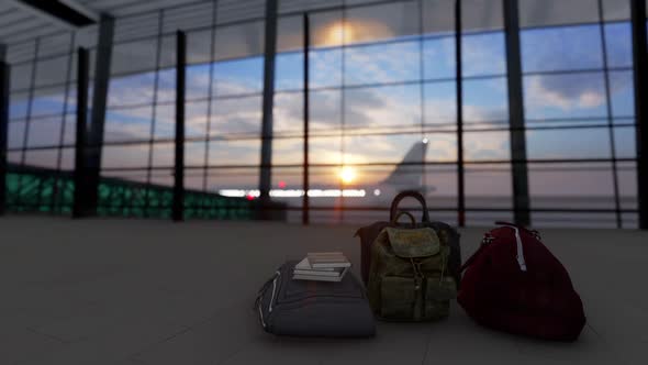 Stack of Traveling Luggage In Airport Terminal alt