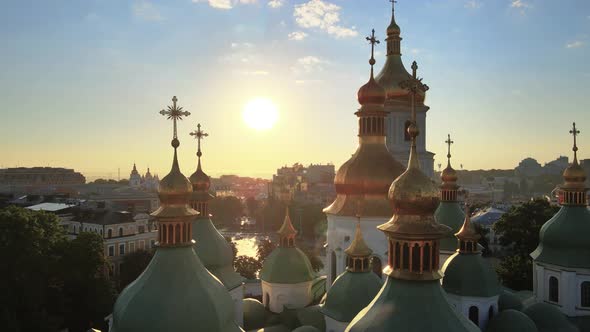 Kyiv. Ukraine. Aerial View : St. Sophia Church in the Morning at Dawn