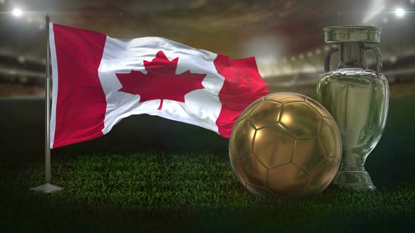 Canada Flag With Football And Cup Background Loop