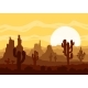 Sunset Desert with Cactus and Mountains - GraphicRiver Item for Sale