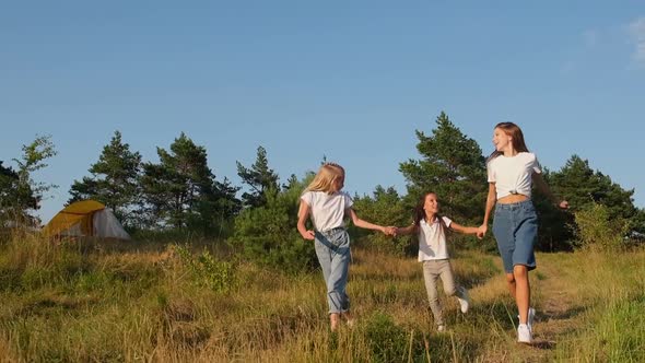 Happy children in summer camp during summer vacation. Children have fun.