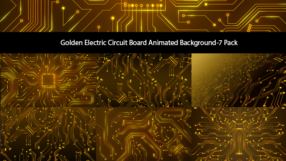 Golden Electric Circuit Board Animated Background-7 Pack