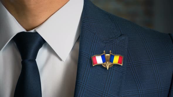 Businessman Friend Flags Pin France Romania