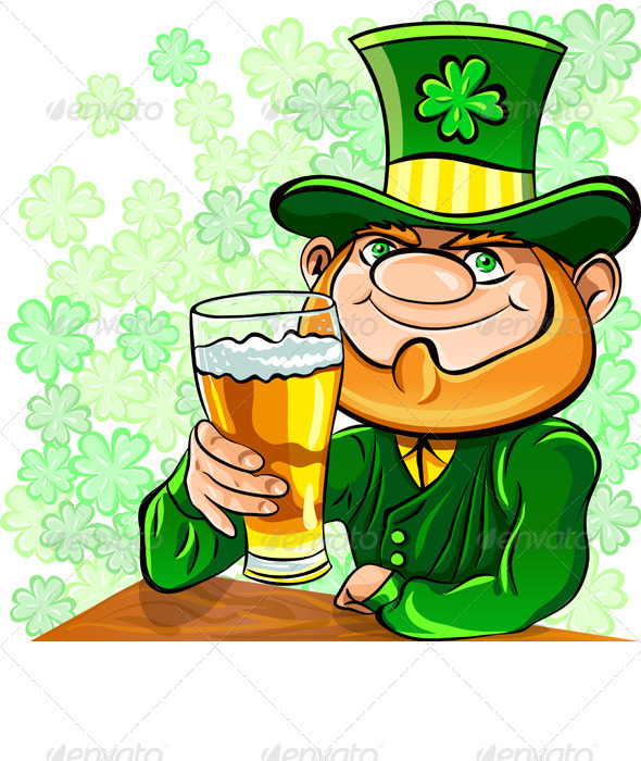 Vector St. Patrick's Day Leprechaun Drinks Beer