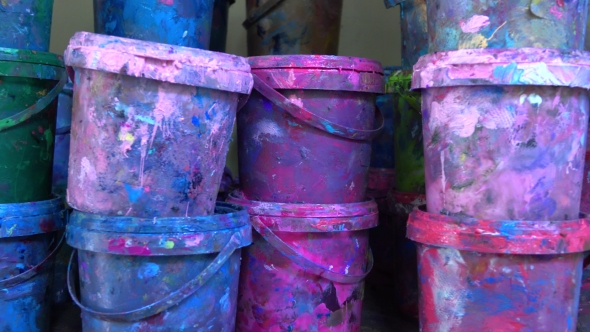 Industrial Multicolor Paint Buckets Storage