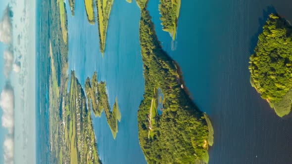 Vertical Vertical Shot Time Lapse Dronelapse Hyperlapse Of Island Pension Lode In Autumn Morning