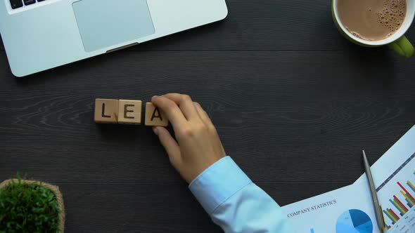 Leadership, Business Woman Making Word of Cubes, Ability to Lead Team, Power