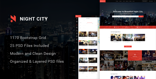 Night City - Multipurpose Geolocation Directory & Events PSD Template