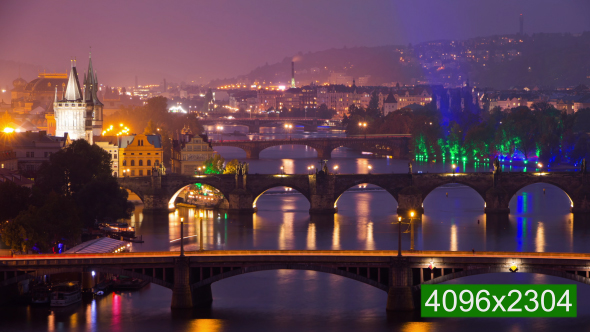 The Famous Bridges of Prague in the Evening