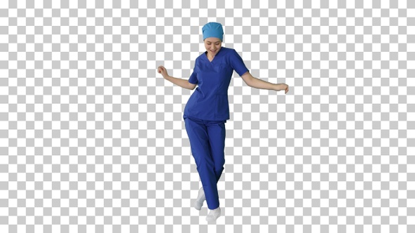 Girl doctor is dancing and walking, Alpha Channel