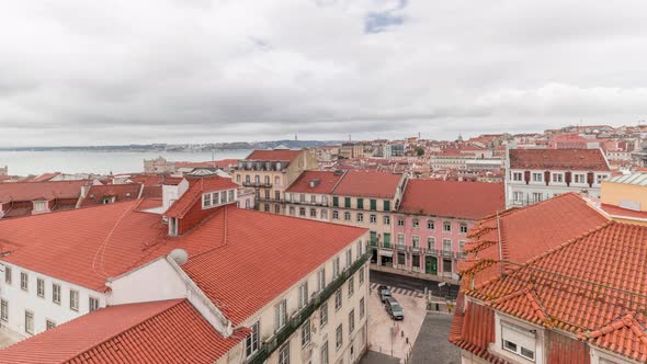 Lisbon Aerial Cityscape Skyline Timelapse From Viewpoint of St