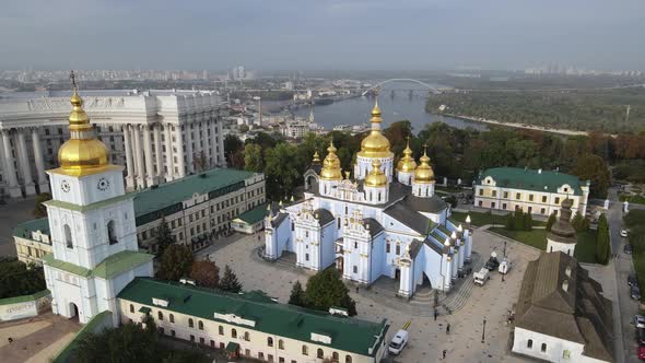 Kyiv, Ukraine Aerial View in Autumn : St. Michael's Golden-Domed Monastery. Kiev