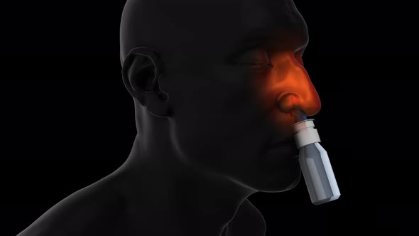 Decongestant Nasal Spray   Man   Black Background