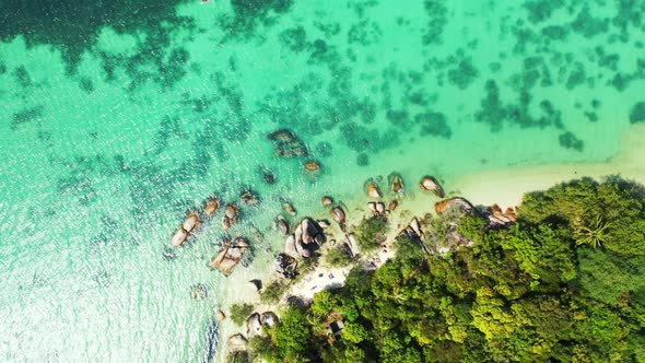 Aerial nature of idyllic sea view beach voyage by transparent water with white sandy background of j