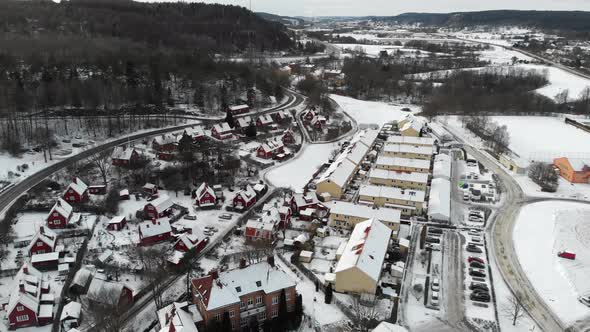 Charming Snowy Industrial Community Residential Area Aerial Pullback