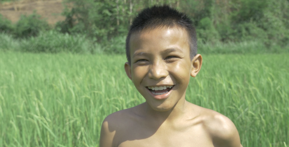 Happy Boy In Rice Field
