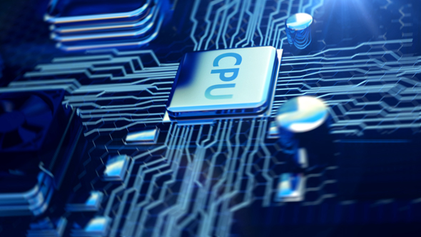 Flying Over a Motherboard with CPU and Other Elements