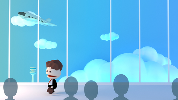 Cartoon Businessman Walking In Airport