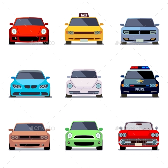 Car Flat Icons in Front View
