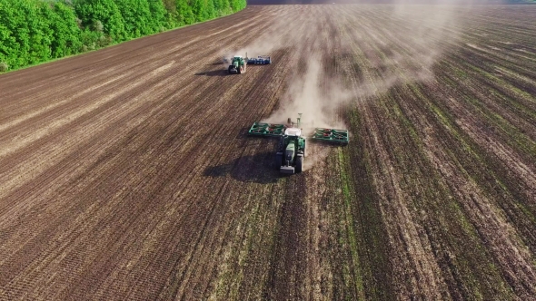 Two Tractor Seeded Field. Aerial Survey