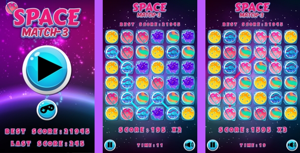 Space Match3 - gra HTML5 + Android + AdMob (Construct 3 | Construct 2 | Capx)