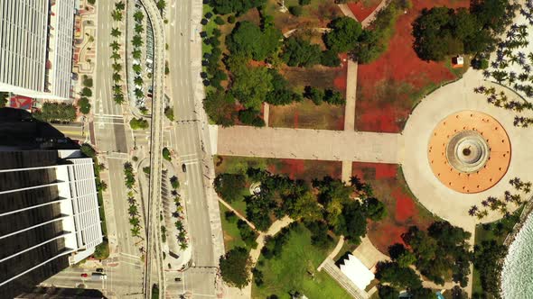 Aerial overhead shot of Downtown Miami downward view