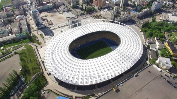 Camera Flying Over Stadium Arena