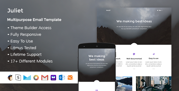 Juliet – Responsive HTML Email + StampReady, MailChimp & CampaignMonitor compatible files