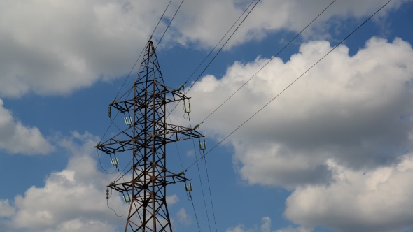 High-voltage Power Line on Sky Background
