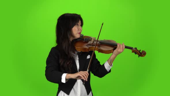 Musician Standing and Playing the Violin. Green Screen