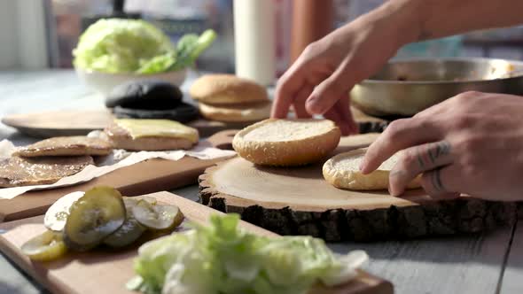 Board and Sliced Burger Bun.