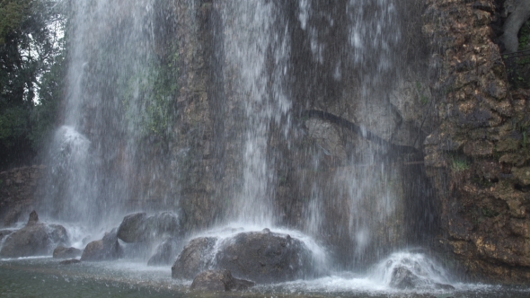 Beautiful Powerful Waterfall In Mountains