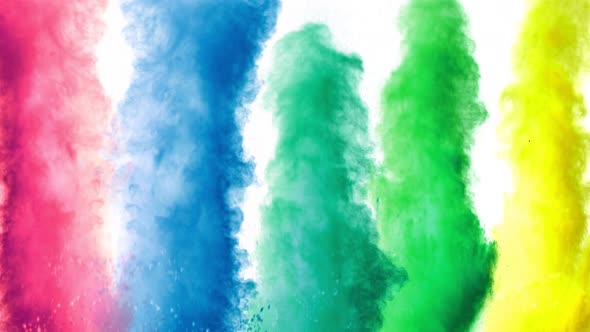 Super Slow Motion Shot of Color Powder Explosion Isolated on White Background at 1000Fps.
