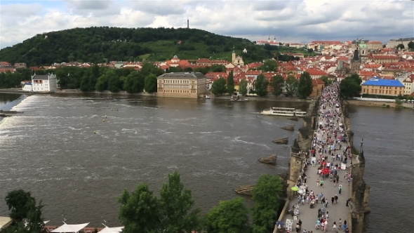 Charles Bridge (Medieval Bridge In Prague On The River Vltava).