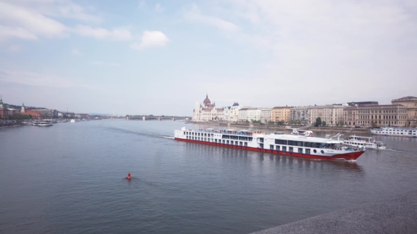 The Ship Floats On The River In Budapest