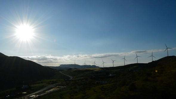 Wind Turbines Energy Moving at Sunset