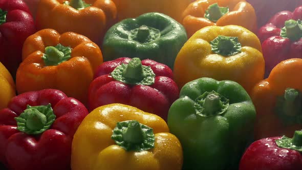 Delicious Peppers Are Kept Fresh In Fine Spray