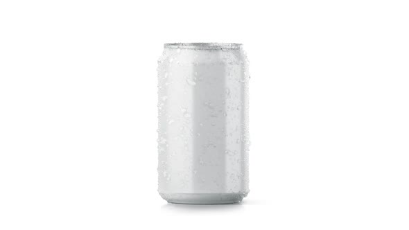 Blank cold aluminium beer can mockup with drops, 330 ml